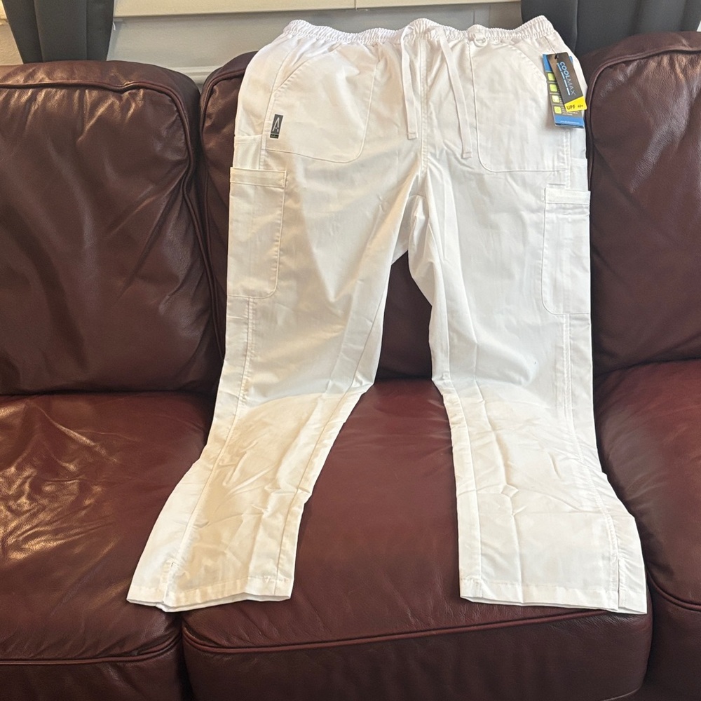 AUW Women's White Cargo Scrub Pants